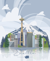 Seattle vector panorama. State Washington. American city - 305398683