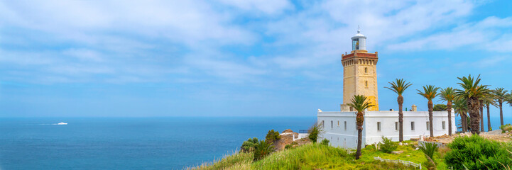 Fototapeta na wymiar Panorama of Cape Spartel lighthouse at the entrance of the strait of Gibraltar near Tangier in Morocco