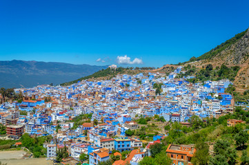 View of the blue city of Chefchaouen in Morocco - obrazy, fototapety, plakaty