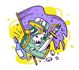 Pirate adventure concept. Vector illustration of pirate skull in
