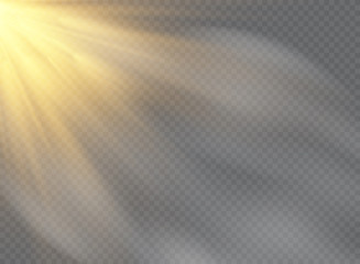 White glowing light explodes on a transparent background. Vector illustration of light decoration effect with ray.