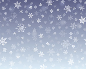 Christmas background with snowflakes. Snowflakes and crystals on a blue background.
