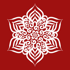 Snowflake vector icon. Isolated object on a red background.