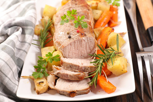 raw veal or pork fillet with potato, carrot and garlic