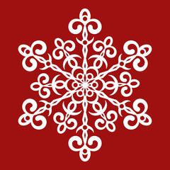 Snowflake vector icon. Isolated object on a red background.