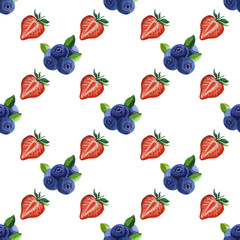 Watercolor seamless pattern with blueberry. Hand drawing decorative background. Print for textile, cloth, wallpaper, scrapbooking