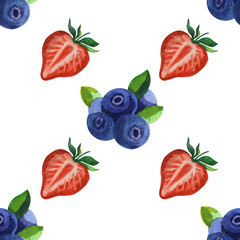 Watercolor seamless pattern with blueberry. Hand drawing decorative background. Print for textile, cloth, wallpaper, scrapbooking