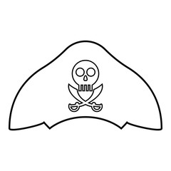 Pirate hat with skull and saber cutlass icon outline black color vector illustration flat style image