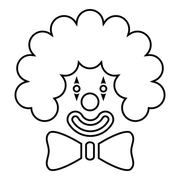 Clown face head with big bow and curly hair Circus carnival funny invite concept icon outline black color vector illustration flat style image