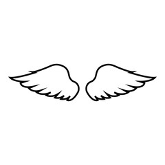 Wings of bird devil angel Pair of spread out animal part Fly concept Freedom idea icon outline black color vector illustration flat style image