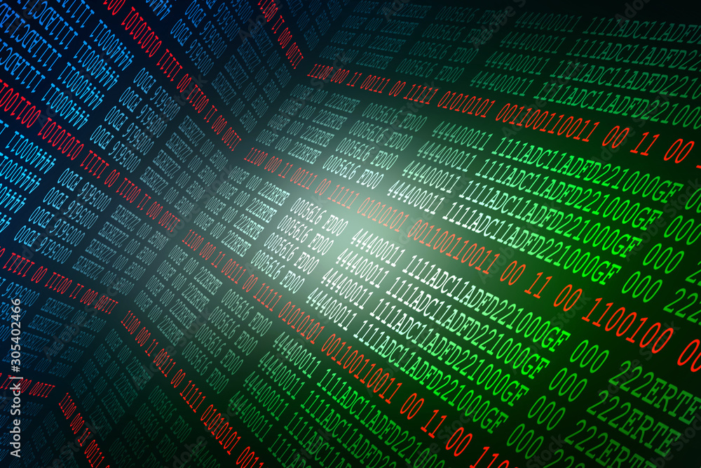 Poster 2d illustration abstract digital binary data on computer screen