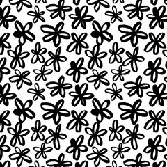 Abstract black and white pattern with hand drawn flowers. Perfect design for posters, cards, textile, web pages.
