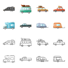 Vector illustration of auto and journey logo. auto and trailering vector icon for stock.