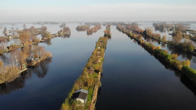 Aerial View of The Vinkeveense Plassen Netherlands, dutch waterland near Amsterdam a popular lake for recreation and camping during summer