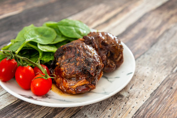 jarrett of cooked pork and its shrimps juice and mustard