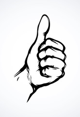 Thumb up. The sign is excellent. Vector drawing