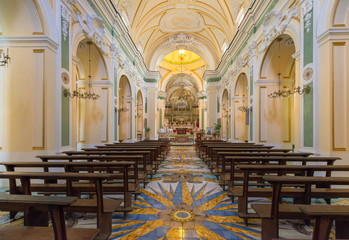 Fototapeta na wymiar NAPLES, ITALY - 10.05.2018: Interiors and details of the Duomo, cathedral of Praiano church, Amalfi Coast. Built for saint Januarius, Campania, Italy in summer.