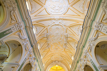NAPLES, ITALY - 10.05.2018: Interiors and details of the Duomo, cathedral of Praiano church, Amalfi Coast. Built for saint Januarius, Campania, Italy in summer.
