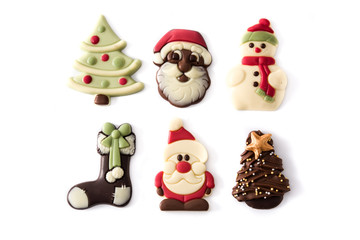 Christmas chocolate bonbons isolated on white background