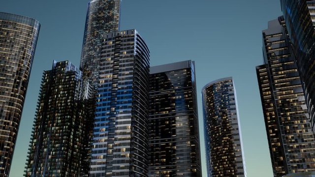 cty skyscrapers at night with dark sky