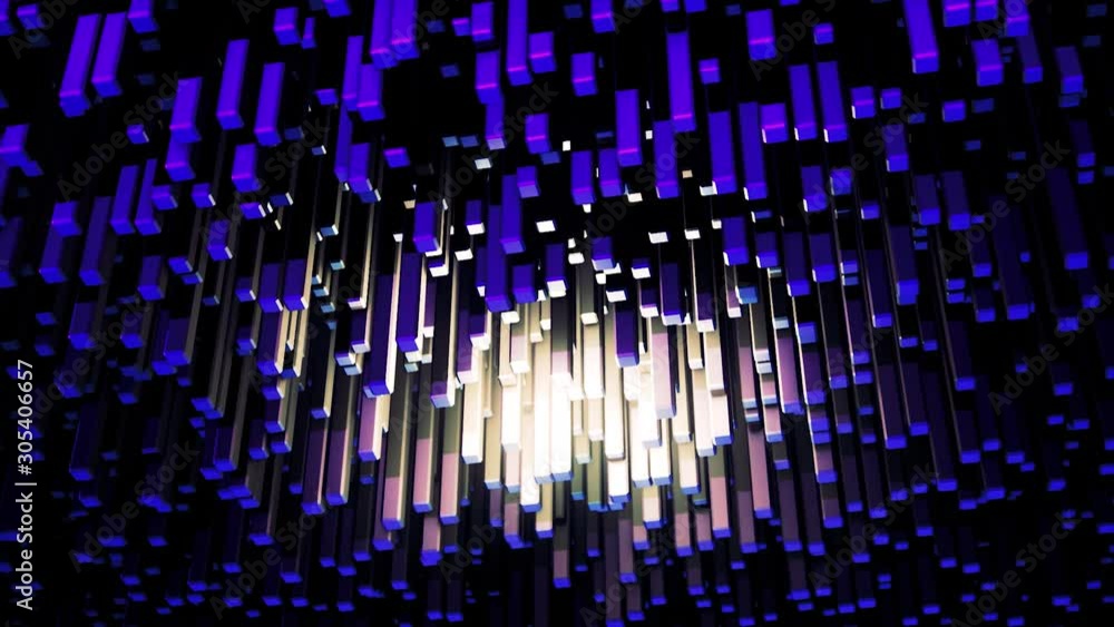 Poster breathtaking optical illusion with modern computer generated 3d rectangular blocks. animation. botto