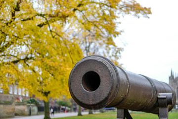 Old iron cannon used during the english civil war seen located nearby the famous Ely Cathedral....