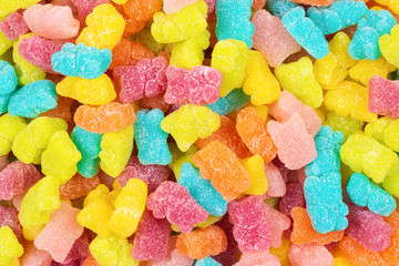 Jelly sweats bears background. Top view.