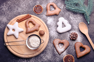 Fototapeta na wymiar Glazed gingerbread cookies with spices