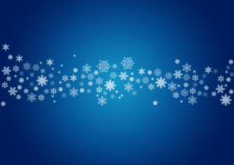 Blue christmas background with centered white snowflakes 