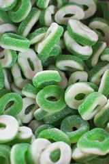 closeup of apple flavored gummy rings