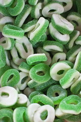 closeup of apple flavored gummy rings