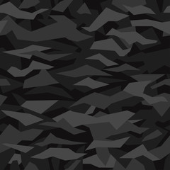 Obraz premium Geometric camouflage background. Modern fashion wallpaper. Army black monochrome texture. Vector trendy camo pattern