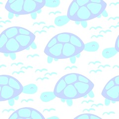 vector illustration, blue turtle pattern on a white background children's textile, cover