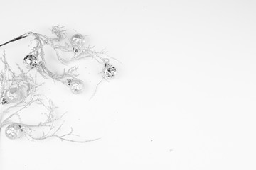 New Year 2020. Snowflakes. White background. Merry Christmas. Cones and decorations for the Christmas tree.Mock up.