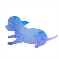 vector, on a white background, watercolor silhouette of a dog, blue
