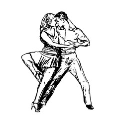 Couple dancing passionate dance. Suitable for argentine tango, samba, mambo and others. Vector illustration, freehand drawing