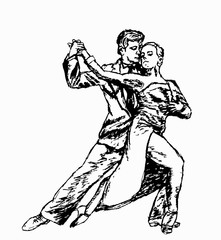 Couple dancing passionate dance. Suitable for argentine tango, samba, mambo and others. Vector illustration, freehand drawing