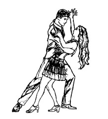 Couple dancing passionate dance. Suitable for argentine tango, samba, mambo and others. Vector illustration, freehand drawing