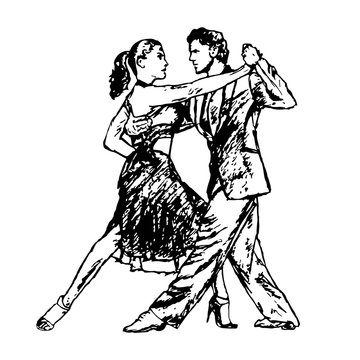 recommend clip art: Couple dancing passionate dance. Suitable for argentine tango, samba, mambo and others. Vector illustration, freehand drawing
