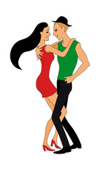 Bachata dancing. Hand drawing color vector illustration.