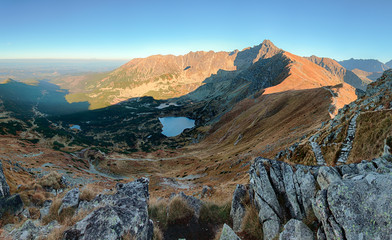 Fototapeta na wymiar Mountain sunset panorama from peak - Poland Tatras