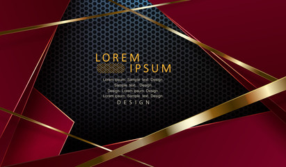 Design with overlapping pink frames with gold stripes. 3D effect on a mesh dark background