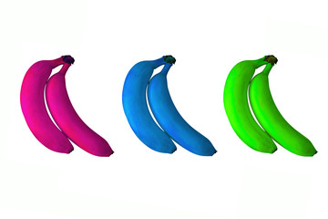 pop art pink blue green bananas isolated, cheerful background 