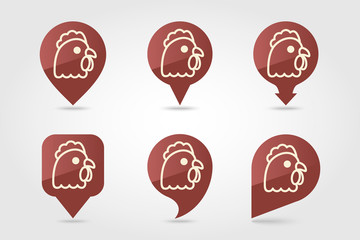 Chicken vector pin map icon. Animal head