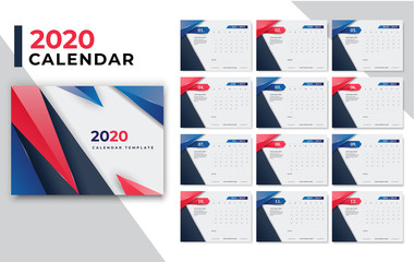 Calendar for 2020 year January-December .Can use for cover design,stationery template,planner,diary,souvenir,yearly calendar,banner sale and timeline.Yearly calendar set of 12 months Printing layout.