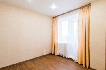 Russia, Moscow- July 08, 2019: interior room apartment. standard repair decoration in hostel. bright empty room without furniture