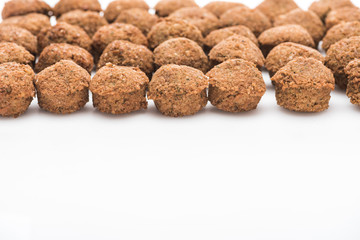 close up view of fresh cooked falafel balls on white background with copy space