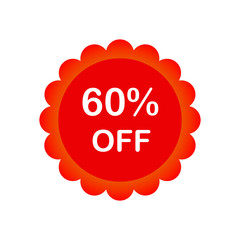 Sale and discount label. 60% Off Promotion Sale. 60 percent off. Vector illustration.