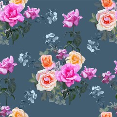 Pink rose tree seamless pattern vector illustration