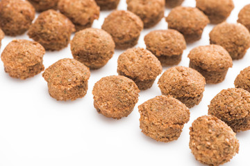 selective focus of delicious fresh cooked falafel balls on white background
